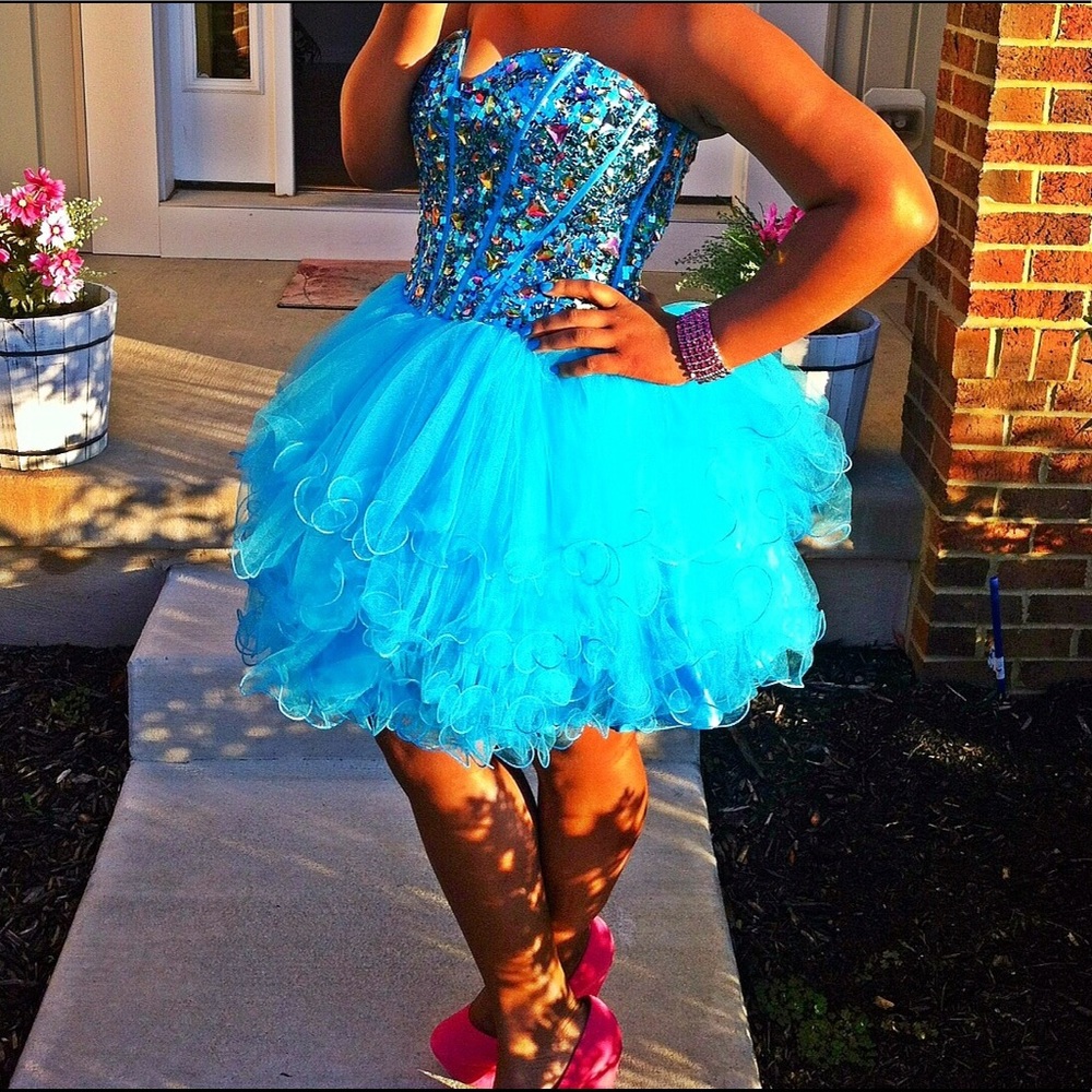 Strapless blue sequenced dress